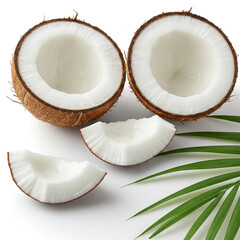 coconut pieces with leaves