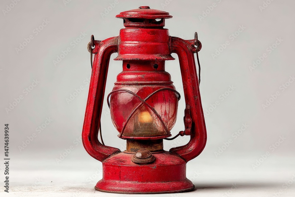 Aufkleber vintage red lantern with warm glow illuminating dark surroundings in a rustic setting