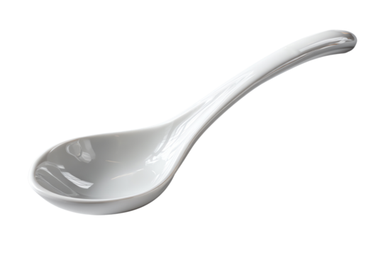 Porcelain soup spoon, white isolate background