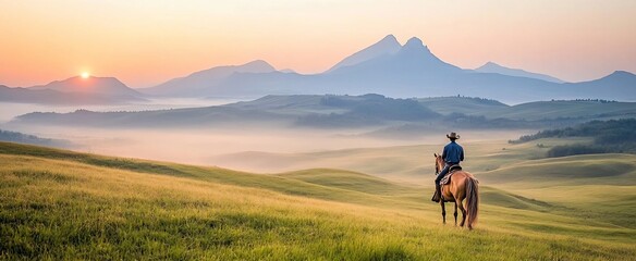 Fototapeta premium Sunrise Ride Across Rolling Hills