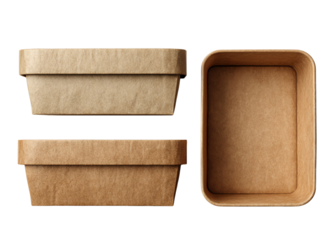 Recyclable paper food containers, white isolate background
