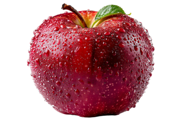 Red apple with water droplets, white isolate background