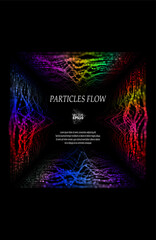 Colored sound waves from particles on a black background. Contrast emphasizes the difference in structure. Abstract style, sound design, data visualization.