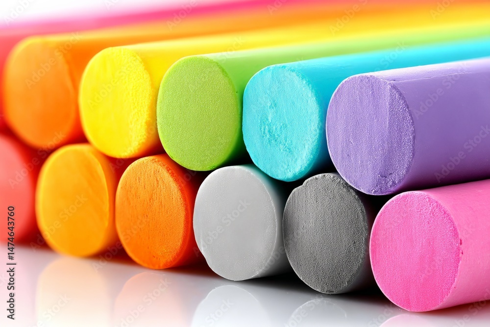 Aufkleber colorful chalk sticks arranged neatly on a reflective surface highlighting various vibrant hues in a