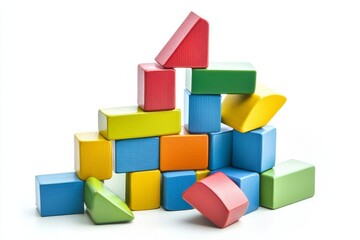 Obraz premium Kids toys. Child building tower of toy blocks