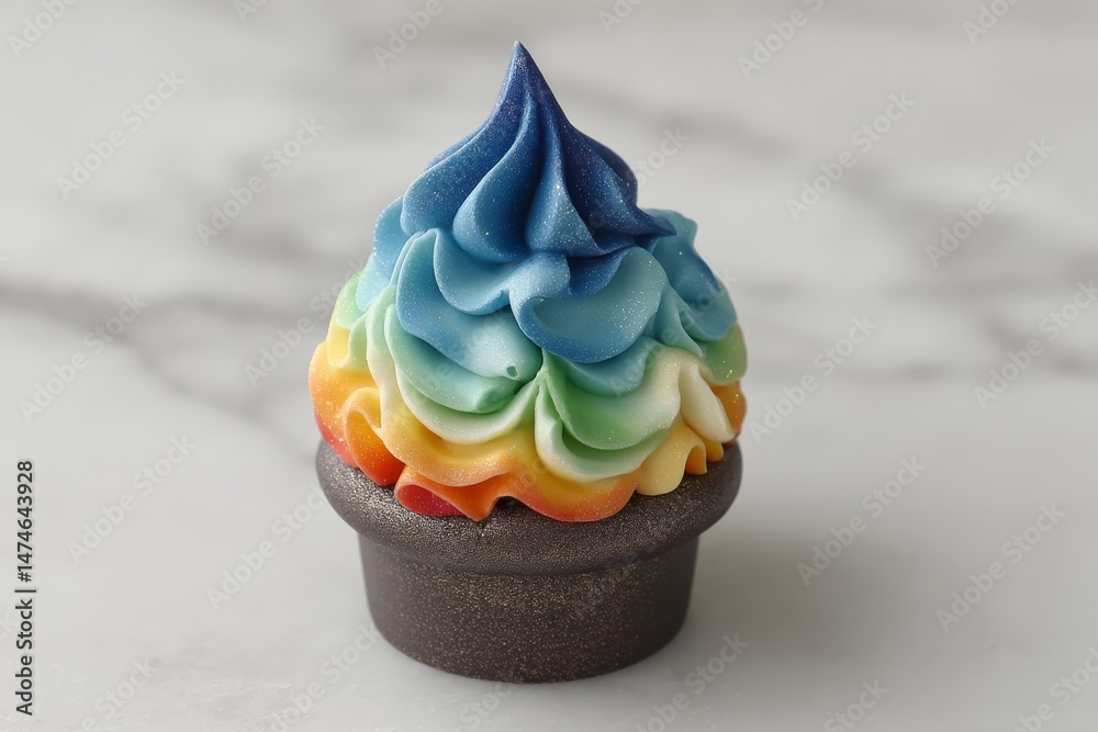 Aufkleber colorful swirl cupcake topped with vibrant frosting sits on a marble countertop in a bright setting