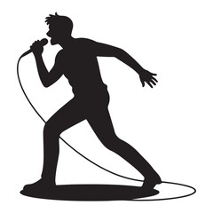 Man singer, man singing on mic, singer singing silhouette, vocalist singing to microphone Vector Black silhouette. with white background