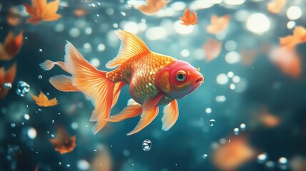 Fototapeta premium there are many goldfish swimming in the water with a lot of fish, floating goldfish