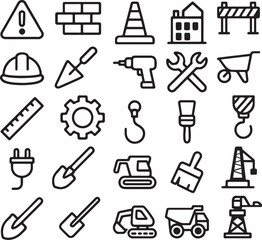 Construction Outline Icon Set 25 Minimal Building and Tools Vector Icons.