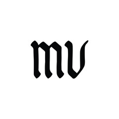 MV monogram logo design letter text name symbol monochrome logotype alphabet character simple logo