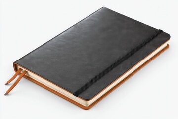 Elegant black leather journal with a tan interior, perfect for jotting down ideas.
