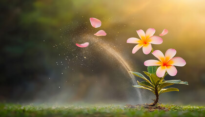 Blooming Plumeria, Sunlight, Garden