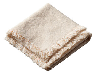 Soft beige folded blanket on white isolated background.