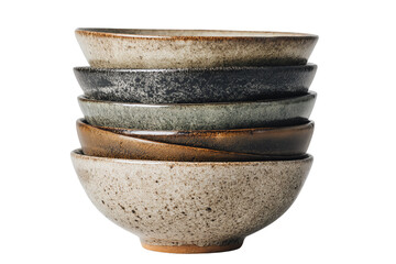Stacked ceramic bowls, white isolated background