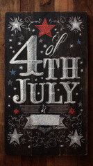 July 4th text for Independence Day on a chalkboard