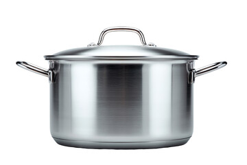 Stainless steel cooking pot, white isolate background. Essential cookware for home kitchen and culinary needs.