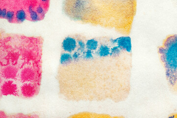 Colorful watercolor spots on paper, abstract background