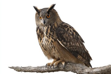 Fototapeta premium Majestic Eurasian eagle-owl perched on a branch, its intense gaze captivating.