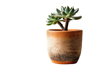 Succulent plant in a terracotta pot, white isolate background.