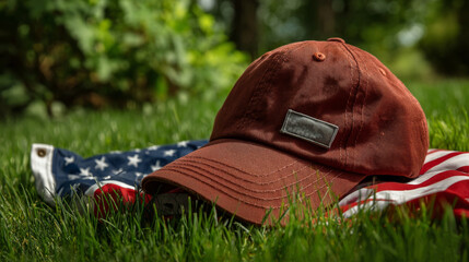 baseball cap with american flag, patriotism concept