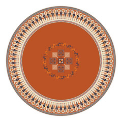 Decorative round design element with traditional Palestinian embroidery symbols, scalable vector  illustration over white background