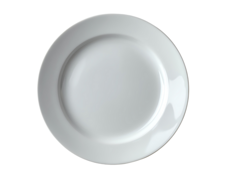 White ceramic plate on a white isolated background, ideal for die-cut purposes.