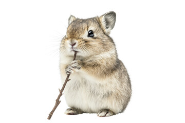 Obraz premium A cute rabbit holding a twig in its paws.