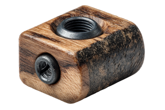 Wood and metal component, white isolate background