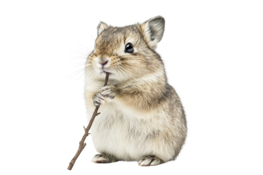 A cute rabbit holding a twig in its paws. - Powered by Adobe