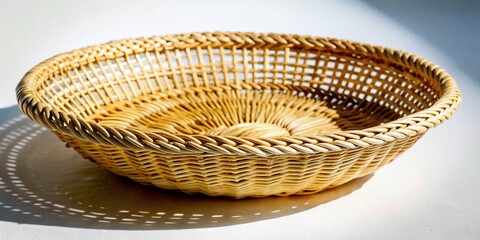 Woven Basket Isolated on White, Empty Rustic Storage Container,  Panoramic View