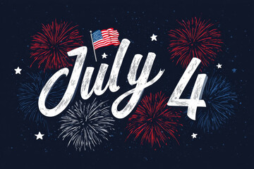 Independence Day Card. Usa Flag With firework. 4th July Text