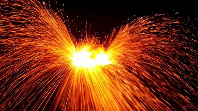 Explosive sparks glowing brightly against a dark background  