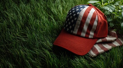baseball cap with american flag, patriotism concept