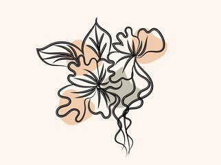 Abstract Floral Line Art Botanical Illustration with Neutral Background