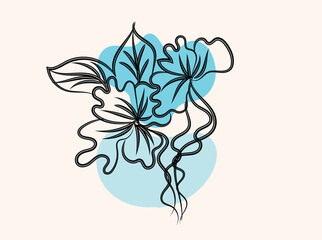 Abstract Floral Illustration with Line Art Flowers and Light Blue Background