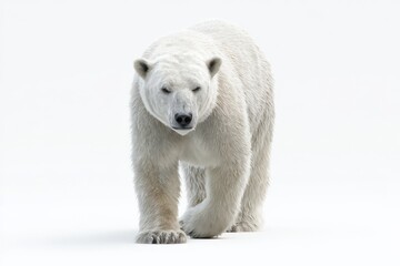 Majestic polar bear walking on white background.