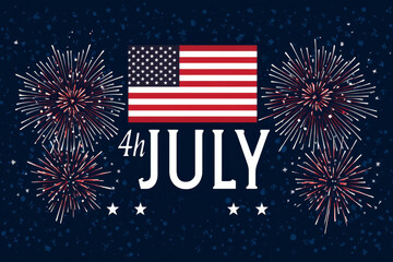 Independence Day Card. Usa Flag With firework. 4th July Text