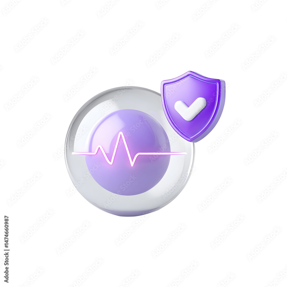Poster a modern and minimalist digital icon depicting a glowing white circle with a heartbeat wave and a pr