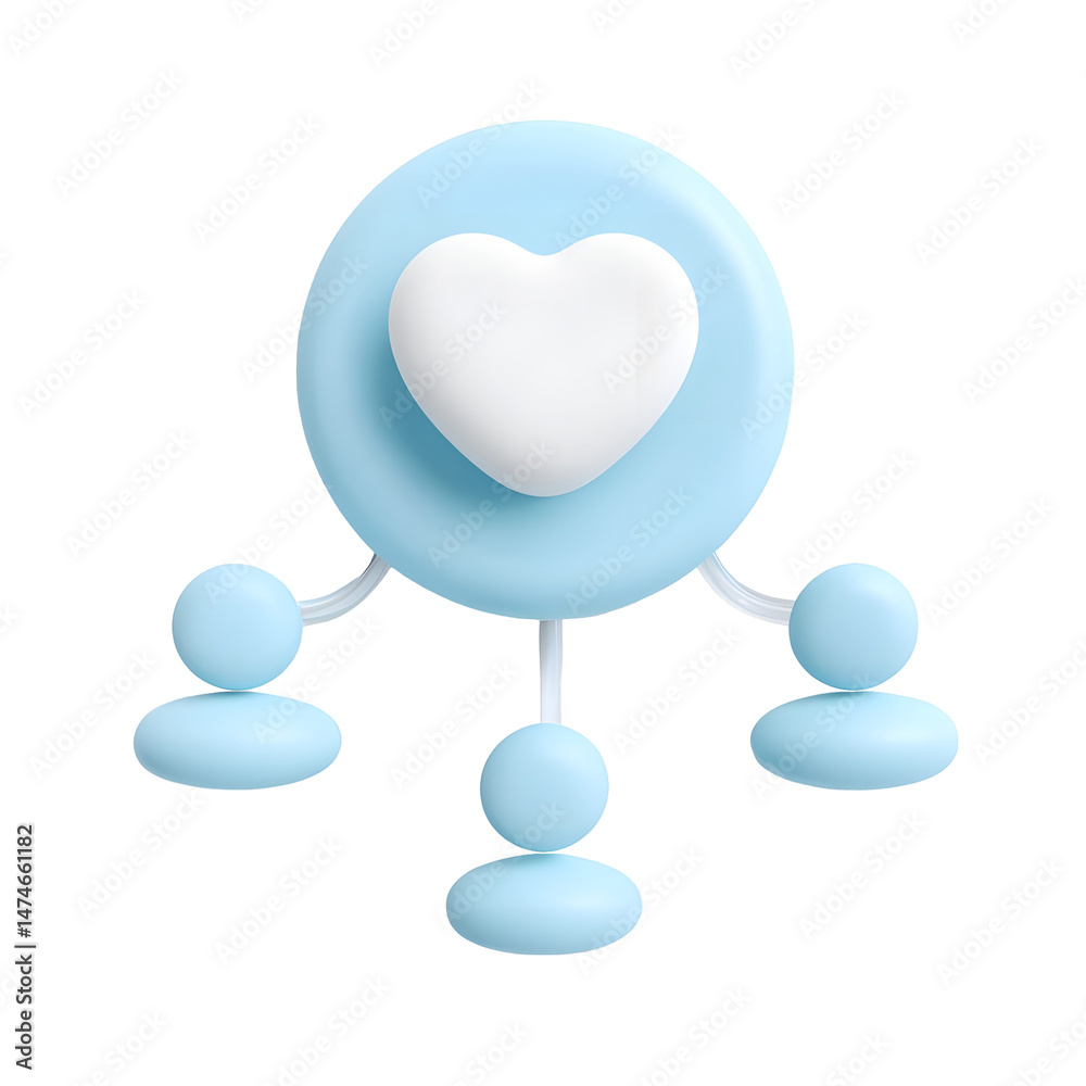 Aufkleber vibrant 3d heart shaped icon surrounded by circular elements symbolizing connections and the sharing