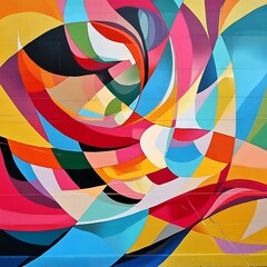 Obraz premium A mix of abstract street art with swirling lines and bold color contrasts.