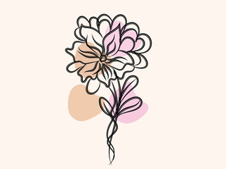 Elegant Line Art Flower with Abstract Shapes Pastel Background