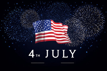 Independence Day Card. Usa Flag With firework. 4th July Text