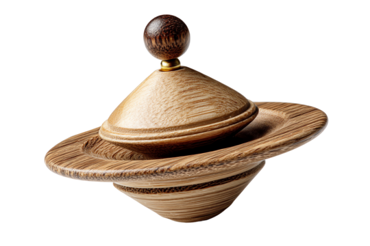 Wooden spinning top with spherical knob, white isolate background