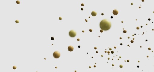 Abstract background with golden and green spheres floating in white space. Perfect for modern designs.
