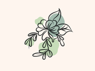 Elegant Minimalist Floral Design with Abstract Green Shapes