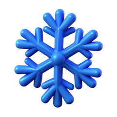 A blue, stylized snowflake with rounded branches and a symmetrical design.