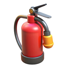 A red fire extinguisher with a hose and nozzle designed for safety and emergency fire suppression.