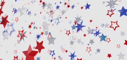 Festive backdrop of red, white, and blue stars. Perfect for Independence Day, Memorial Day, or patriotic designs.