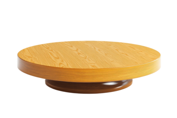 Round wooden coffee table with a dark brown base