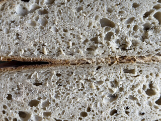 High-resolution image of sourdough bread crumb, showing texture and air pockets. Perfect for baking...